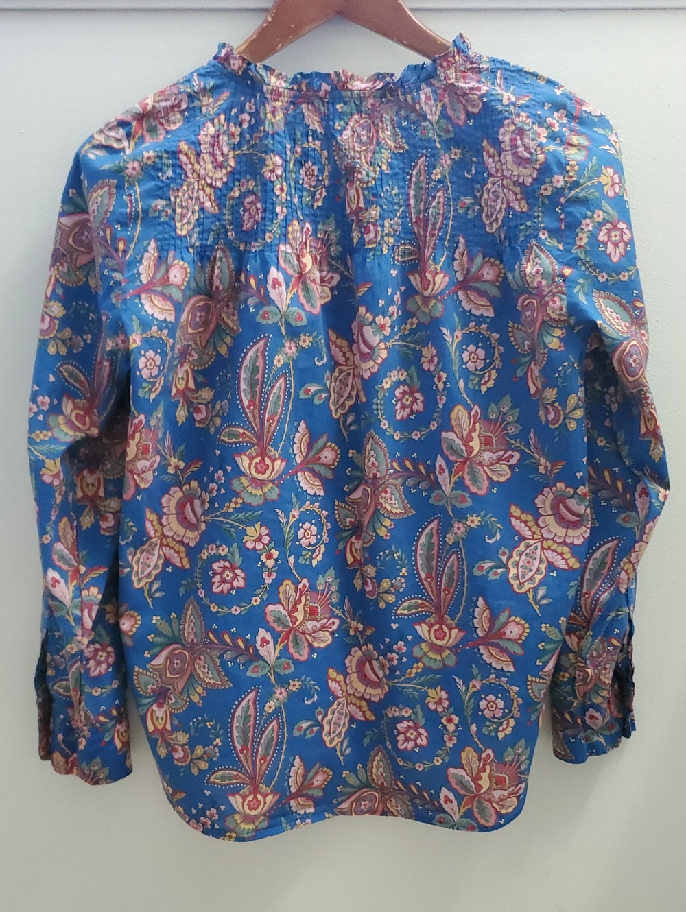 J. Crew X Liberty Fabric Flora Belle Ruffle Top Blue Floral Paisley Size 6 - Picture 9 of 12